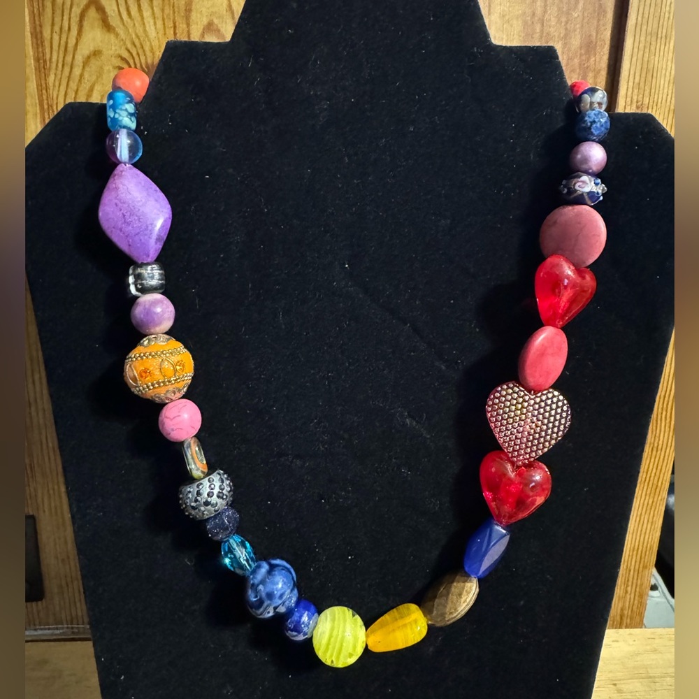 Statement Silver Tone Chunky Glass Plastic Cerami… - image 1